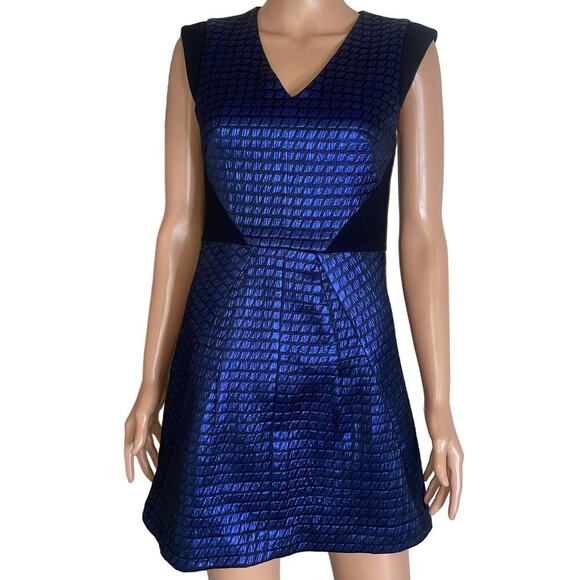 Tibi Quilted Lurex Jacquard Dress blue black SIze 2 Navy blue/black mermaid - Picture 2 of 12